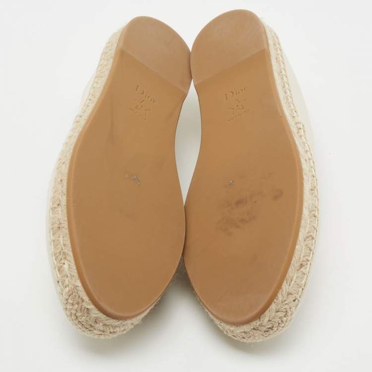 Pre Owned Dior Cream Leather Granville Flat Espadrilles Size 38.5