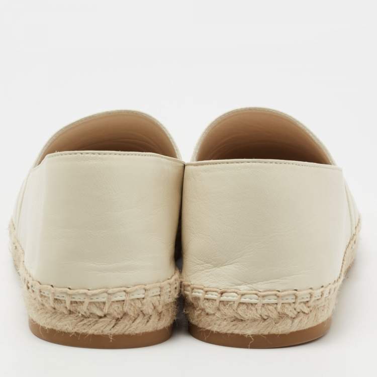 Pre Owned Dior Cream Leather Granville Flat Espadrilles Size 38.5