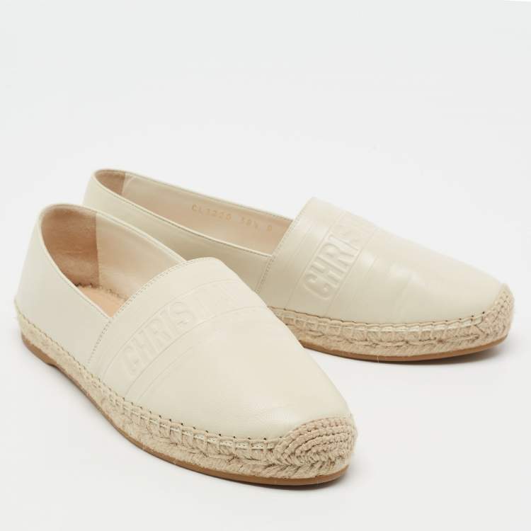 Pre Owned Dior Cream Leather Granville Flat Espadrilles Size 38.5