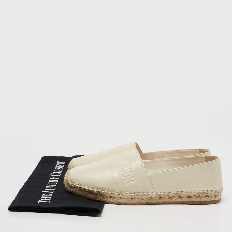 Pre Owned Dior Cream Leather Granville Flat Espadrilles Size 38.5