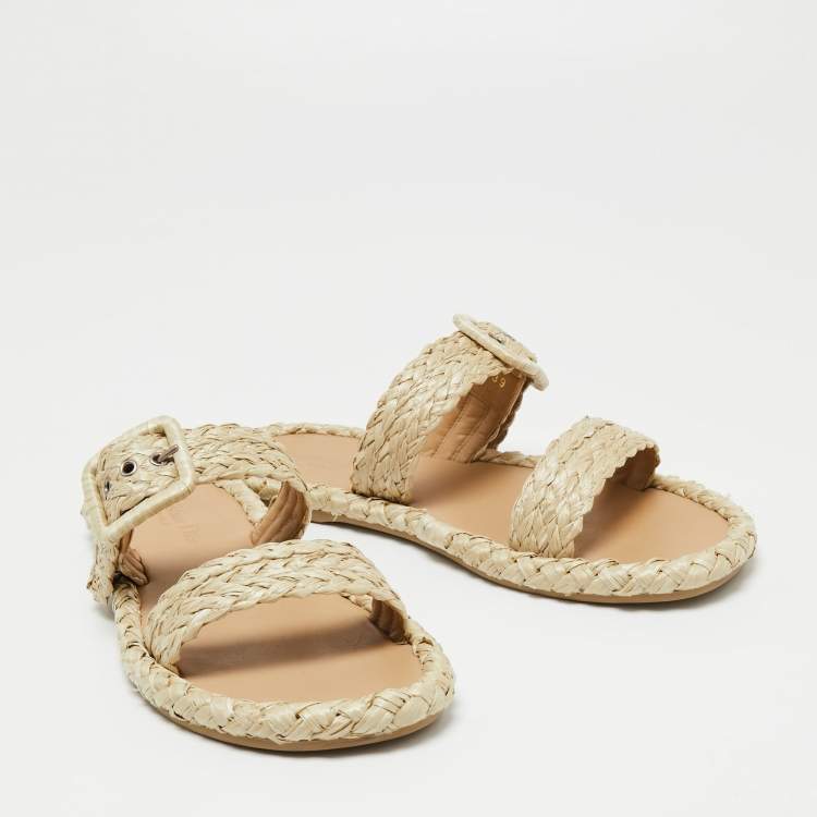 Pre Owned Dior Beige Woven Straw Flat Slides Size 39