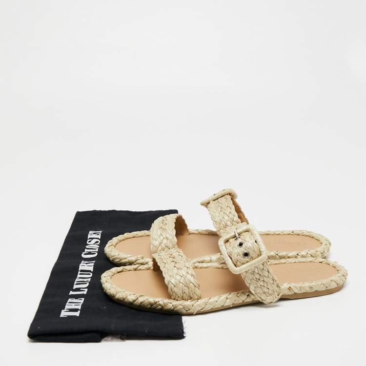 Pre Owned Dior Beige Woven Straw Flat Slides Size 39