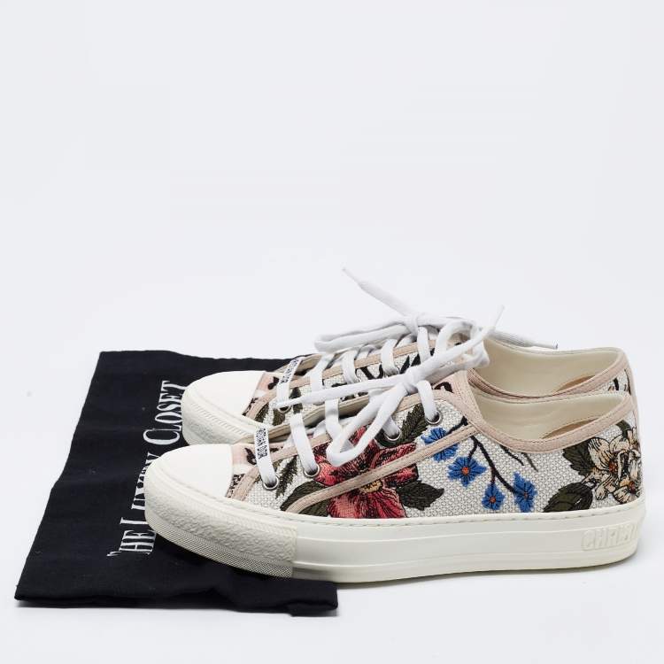 Pre Owned Dior Multicolor Floral Embroidered Canvas Walk N Dior Low Top Sneakers Size 38