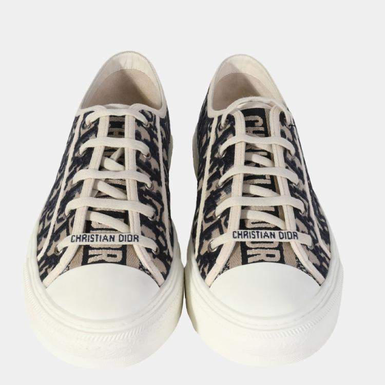 Pre Owned Dior Wmns Deep Blue Dior Oblique Embroidered Cotton Walk'N'Dior Sneaker EUR 36