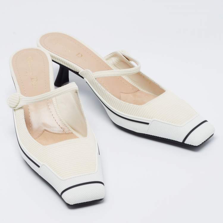 Pre Owned Dior White Fabric And Rubber D-motion Mules Size 42