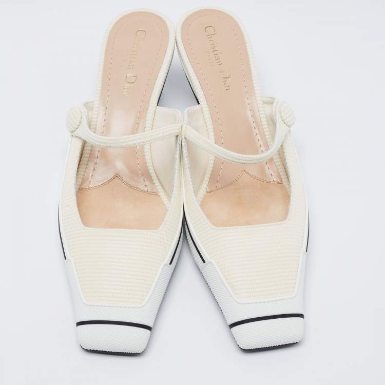 Pre Owned Dior White Fabric And Rubber D-motion Mules Size 42