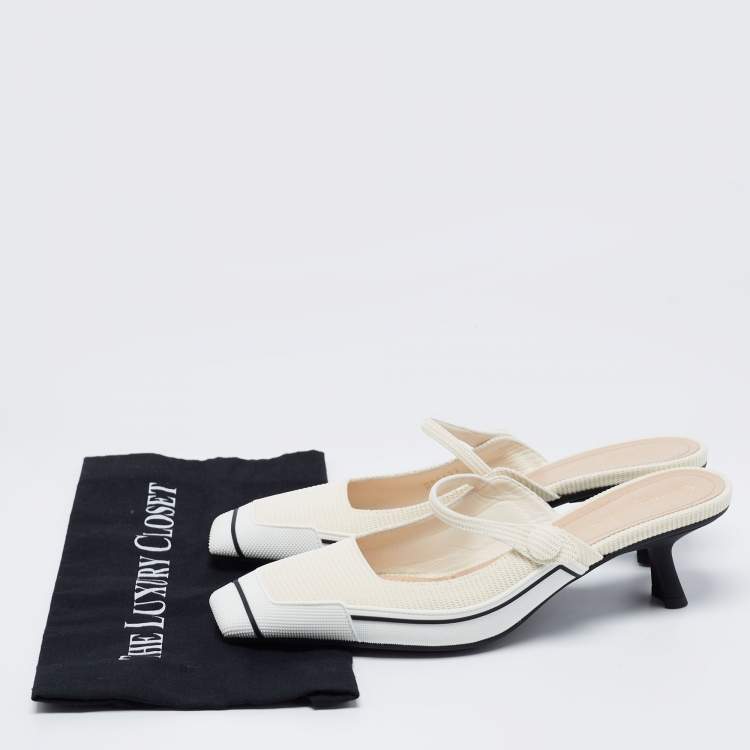Pre Owned Dior White Fabric And Rubber D-motion Mules Size 42