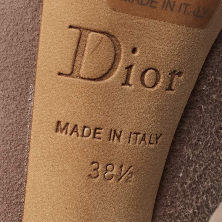 Pre Owned Dior Beige Suede Bow Square Toe Block Heel Pumps Size 38.5