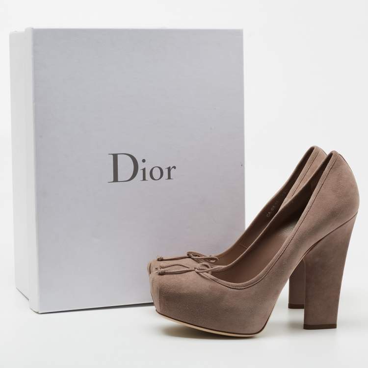 Pre Owned Dior Beige Suede Bow Square Toe Block Heel Pumps Size 38.5