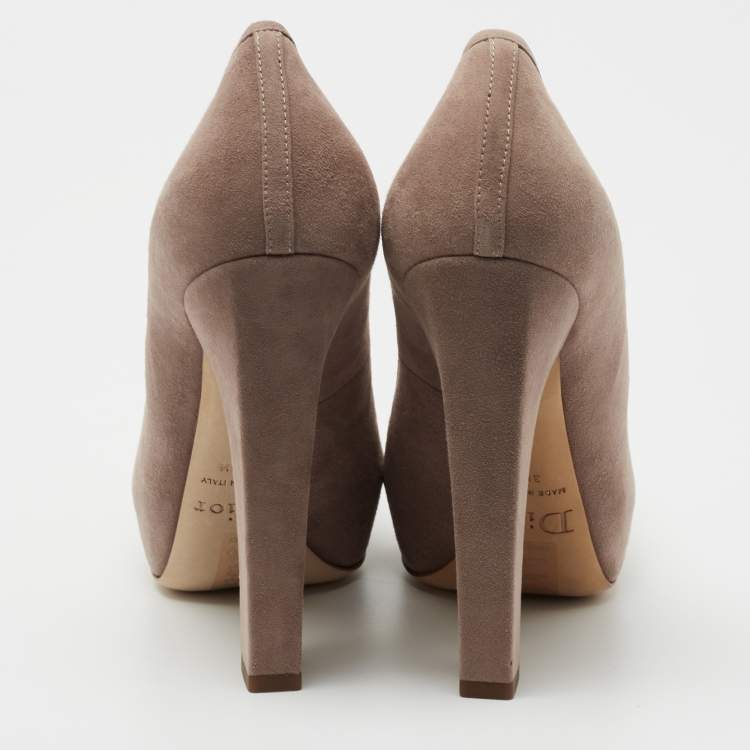 Pre Owned Dior Beige Suede Bow Square Toe Block Heel Pumps Size 38.5