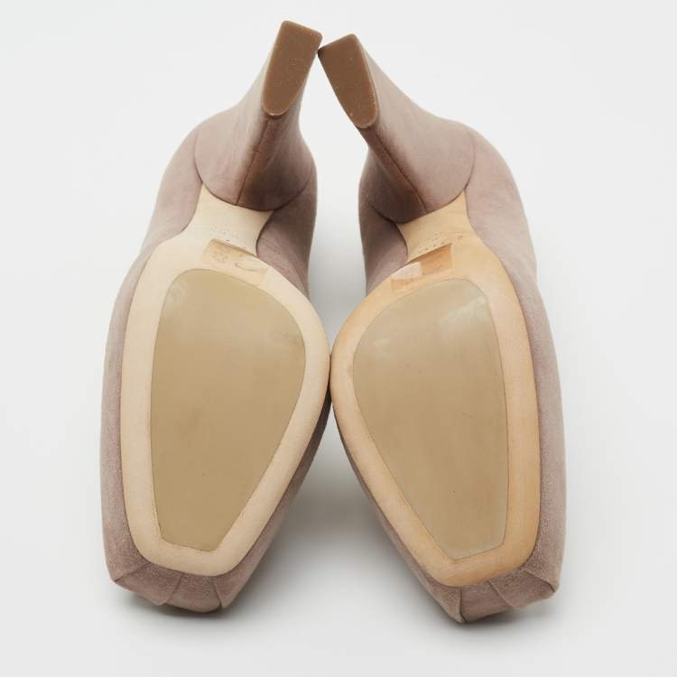 Pre Owned Dior Beige Suede Bow Square Toe Block Heel Pumps Size 38.5