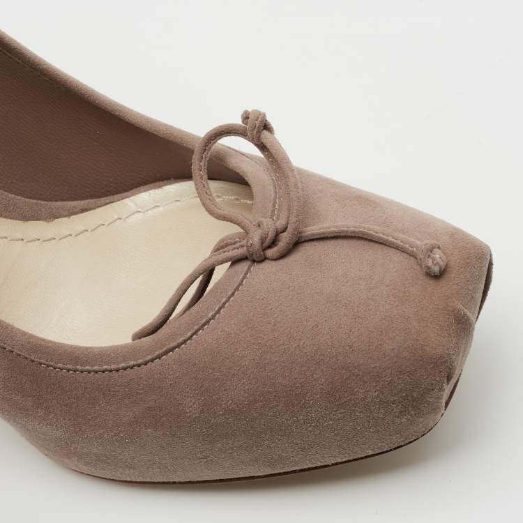 Pre Owned Dior Beige Suede Bow Square Toe Block Heel Pumps Size 38.5