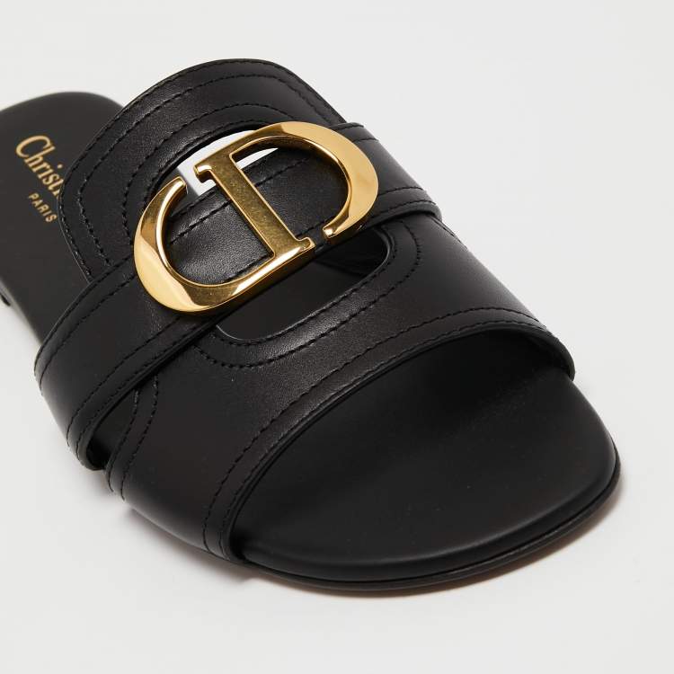 Pre Owned Dior Black Leather 30 Montaigne Flat  Sandals Size 36
