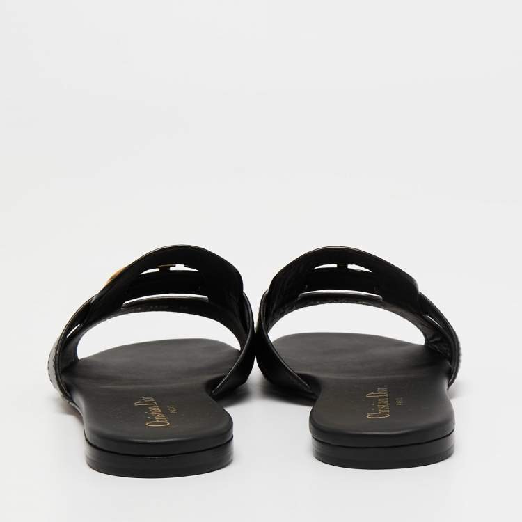 Pre Owned Dior Black Leather 30 Montaigne Flat  Sandals Size 36