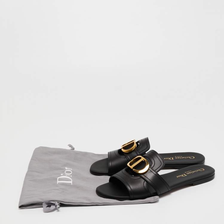 Pre Owned Dior Black Leather 30 Montaigne Flat  Sandals Size 36