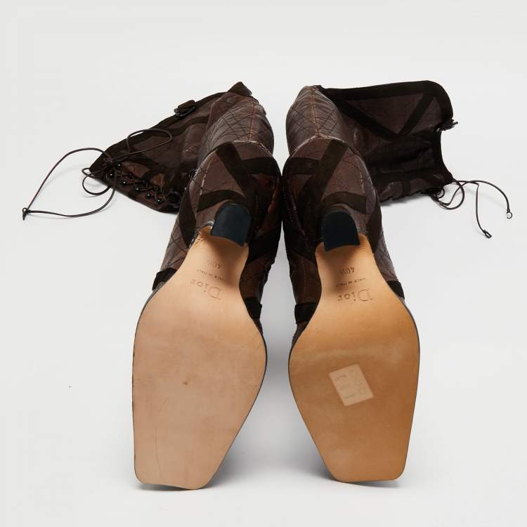 Pre Owned Dior Brown Suede and Leather Knee-Length Boots Size 40.5 