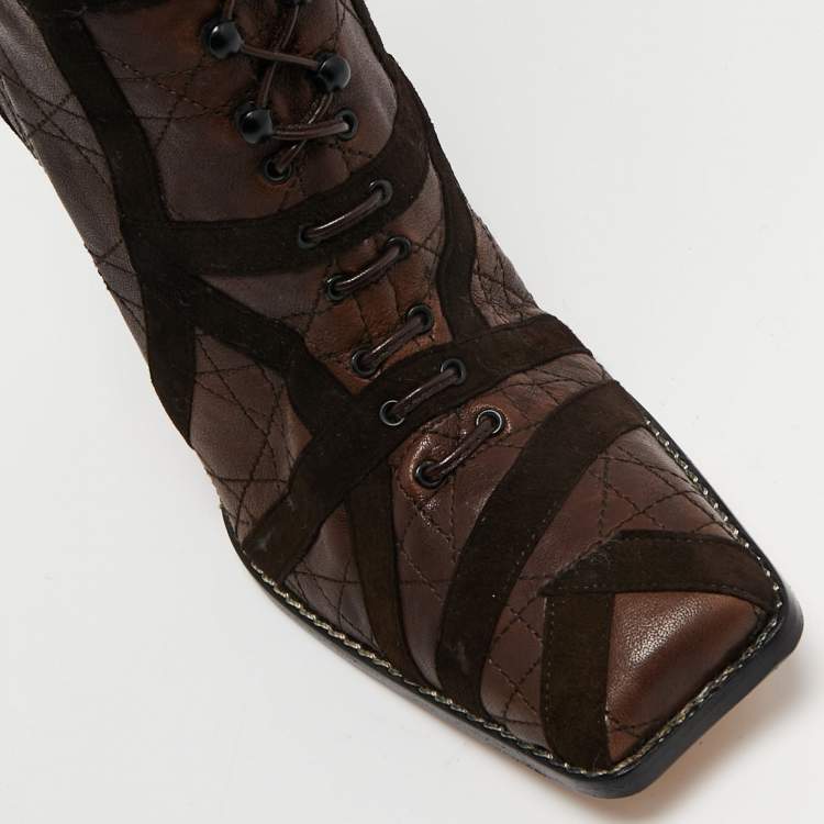Pre Owned Dior Brown Suede and Leather Knee-Length Boots Size 40.5 