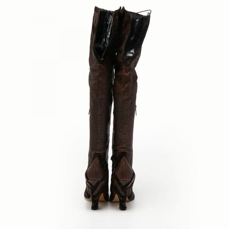 Pre Owned Dior Brown Suede and Leather Knee-Length Boots Size 40.5 