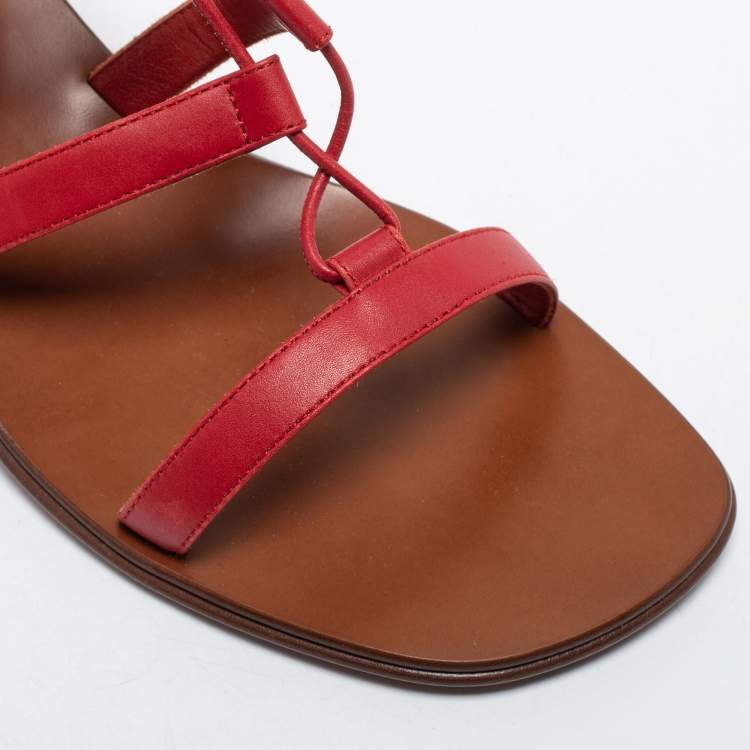 مملوكة مسبقًا Dior Red Leather Zodiac Ankle Tie Sandals Size 38.5