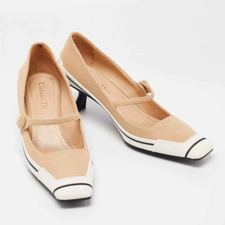Pre Owned Dior Beige/White Technical Fabric and Rubber D-Motion Pumps Size 38