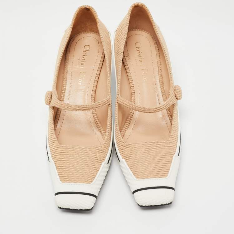 Pre Owned Dior Beige/White Technical Fabric and Rubber D-Motion Pumps Size 38