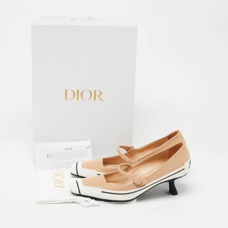 Pre Owned Dior Beige/White Technical Fabric and Rubber D-Motion Pumps Size 38