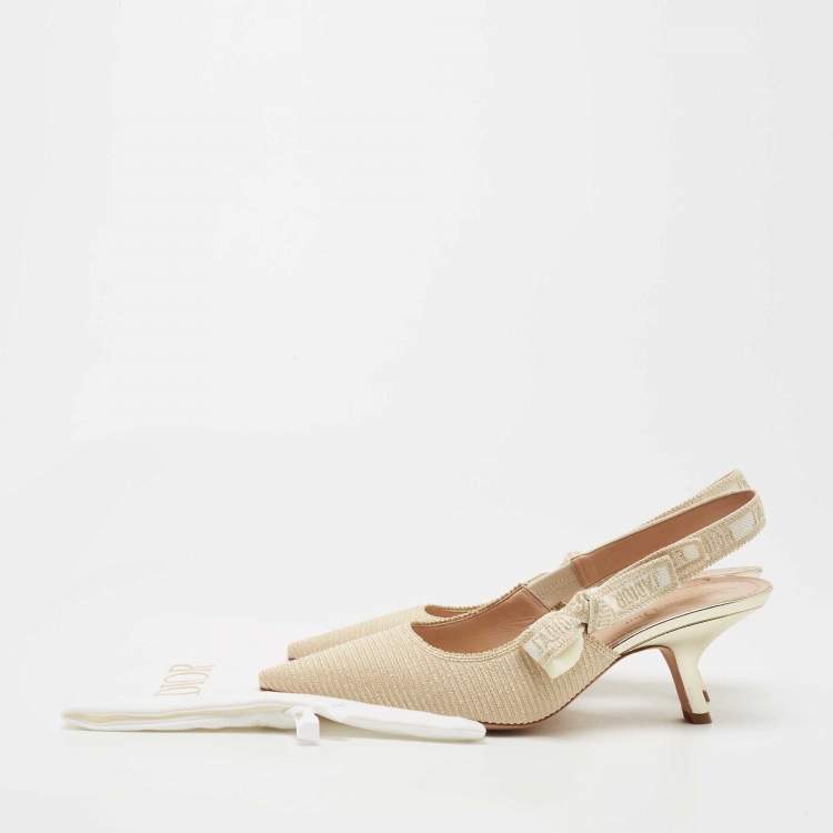 Pre Owned Dior Gold/White Canvas Slingback  J'adior Pumps Size 39