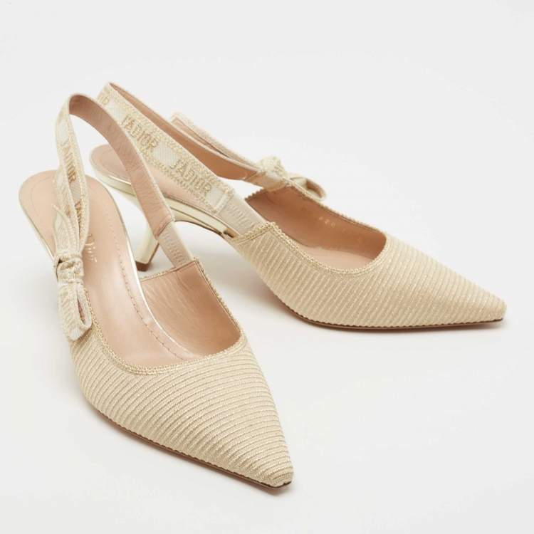 Pre Owned Dior Gold/White Canvas Slingback  J'adior Pumps Size 39