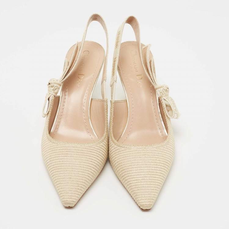 Pre Owned Dior Gold/White Canvas Slingback  J'adior Pumps Size 39