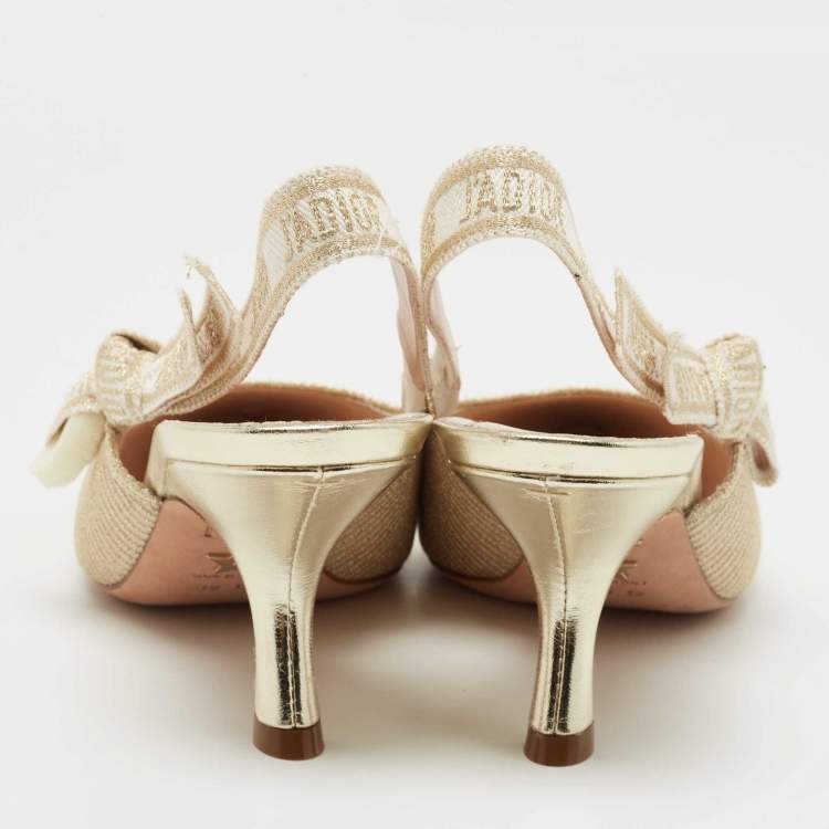 Pre Owned Dior Gold/White Canvas Slingback  J'adior Pumps Size 39