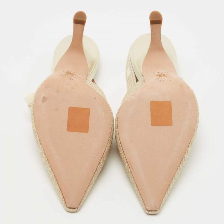 Pre Owned Dior Gold/White Canvas Slingback  J'adior Pumps Size 39