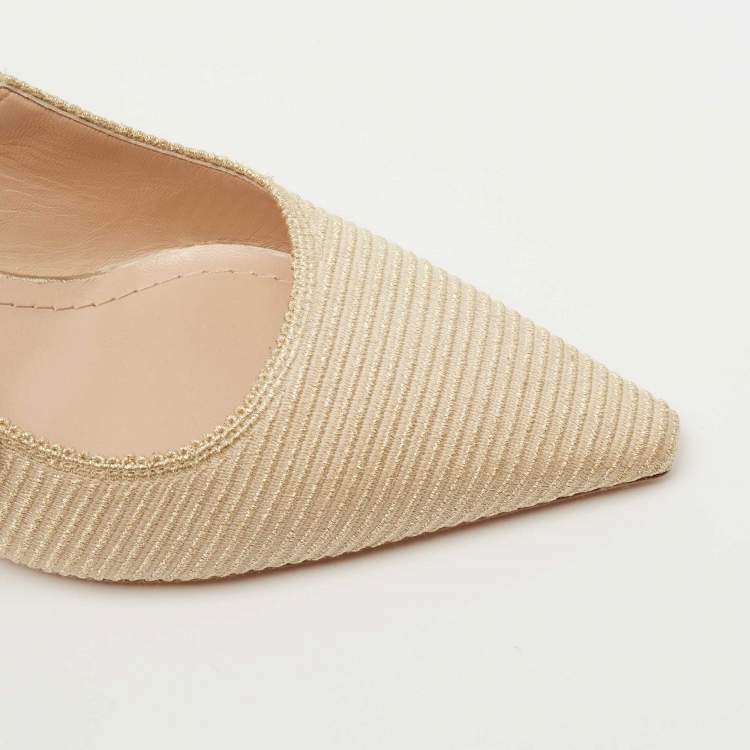 Pre Owned Dior Gold/White Canvas Slingback  J'adior Pumps Size 39