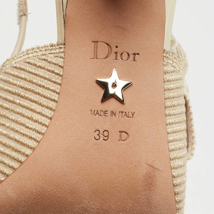 Pre Owned Dior Gold/White Canvas Slingback  J'adior Pumps Size 39