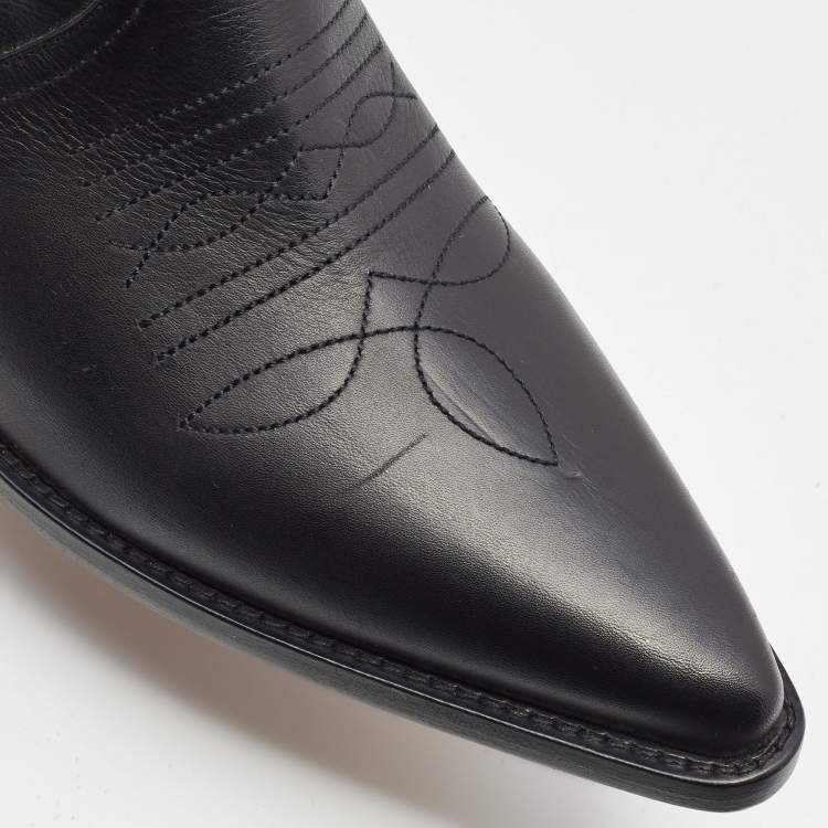 Pre Owned Dior Black Leather Embroidered Cowboy Ankle Boots Size 39