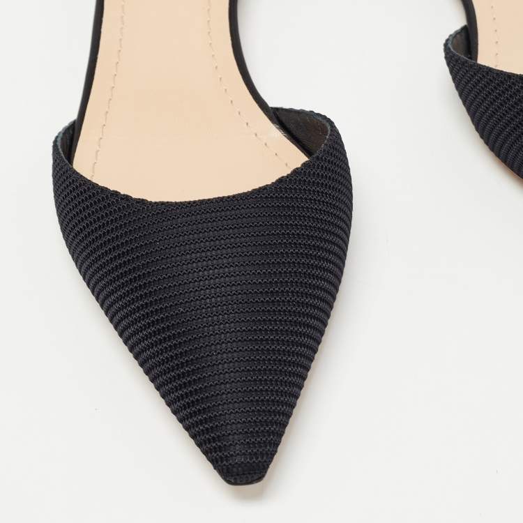 Pre Owned Dior Black Technical Fabric J'adior Pointed Toe Ankle Wrap Flat Sandals Size 37.5