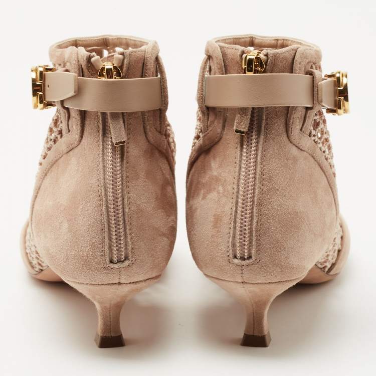 Pre Owned Dior Beige Suede and Mesh Naughtily D Booties Size 39