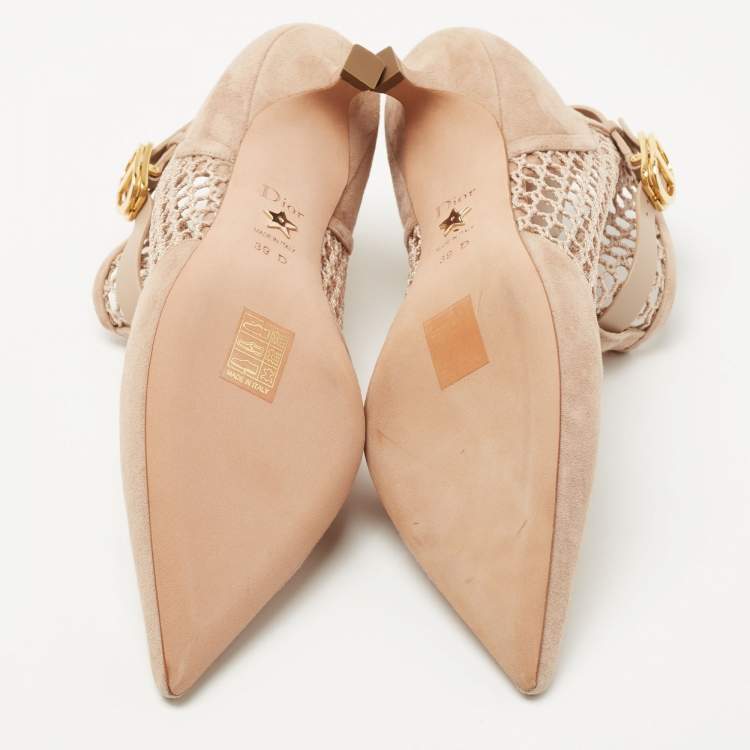 Pre Owned Dior Beige Suede and Mesh Naughtily D Booties Size 39