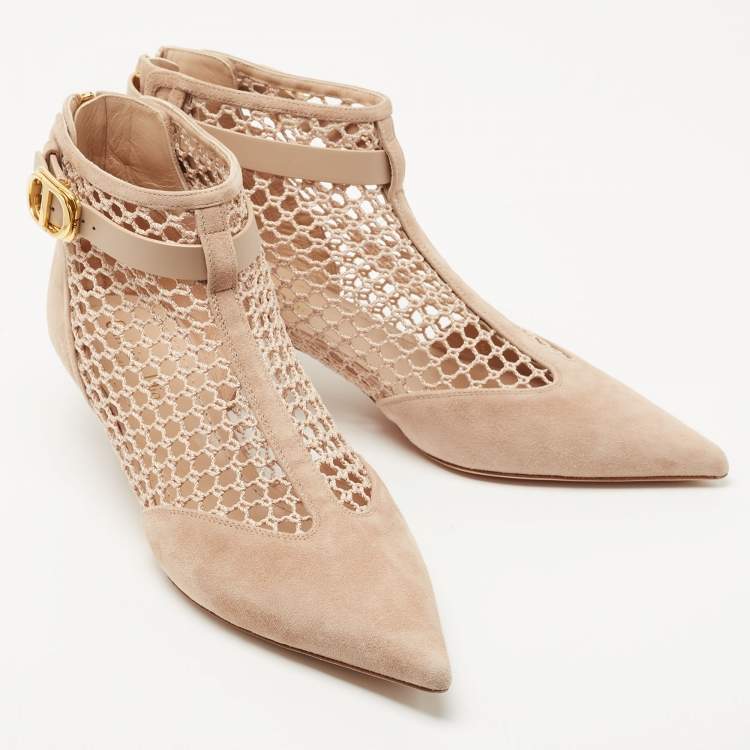 Pre Owned Dior Beige Suede and Mesh Naughtily D Booties Size 39