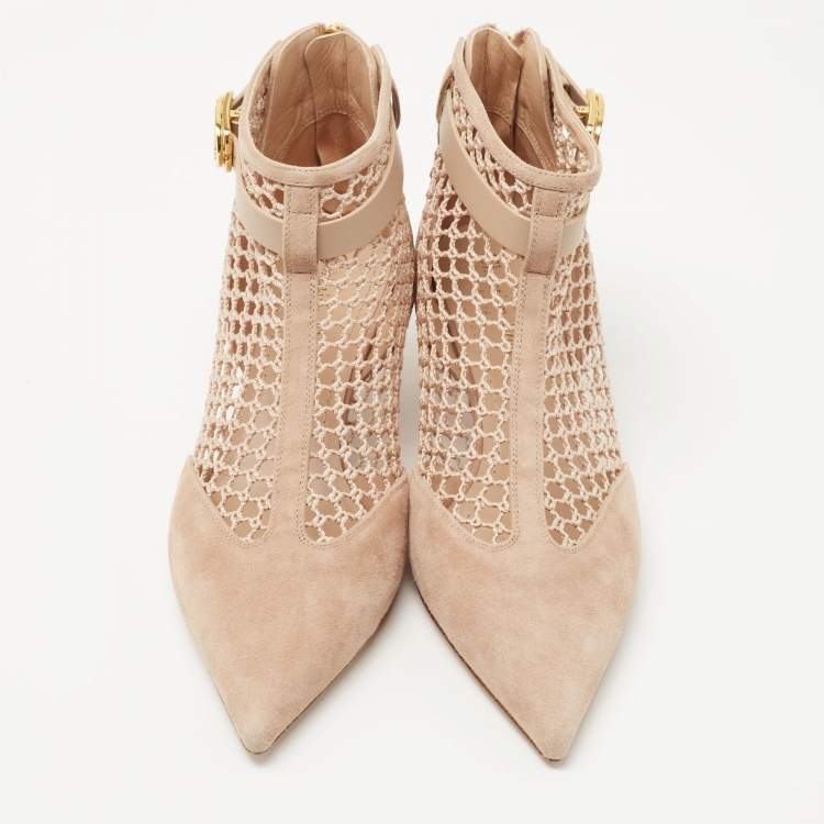 Pre Owned Dior Beige Suede and Mesh Naughtily D Booties Size 39