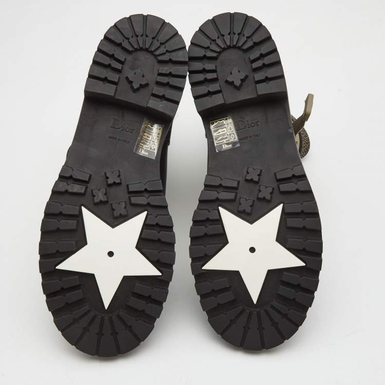 Pre Owned Dior Black/Green Leather and Canvas D-major Ankle Boots Size 39