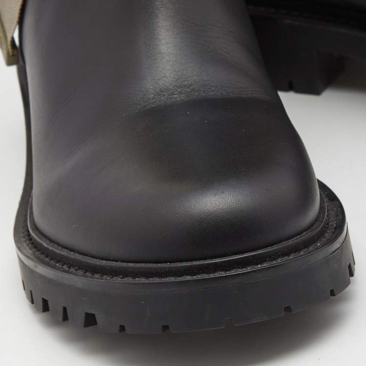 Pre Owned Dior Black/Green Leather and Canvas D-major Ankle Boots Size 39