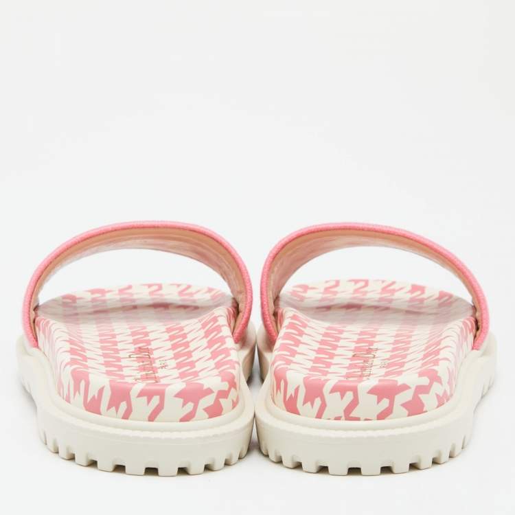 Pre Owned Dior Pink/White Canvas Dway Flat Slides Size 38.5