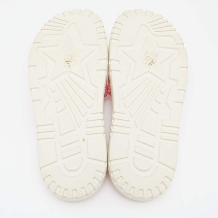 Pre Owned Dior Pink/White Canvas Dway Flat Slides Size 38.5