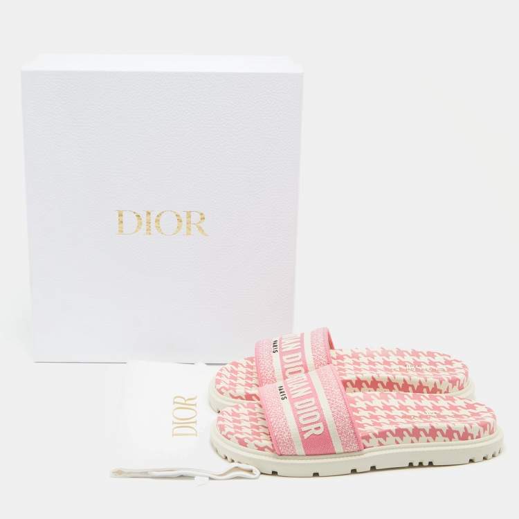 Pre Owned Dior Pink/White Canvas Dway Flat Slides Size 38.5