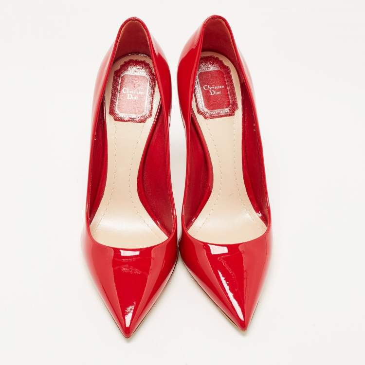 Pre Owned Christian Dior Red Patent Leather Dioressence Pumps Size 37