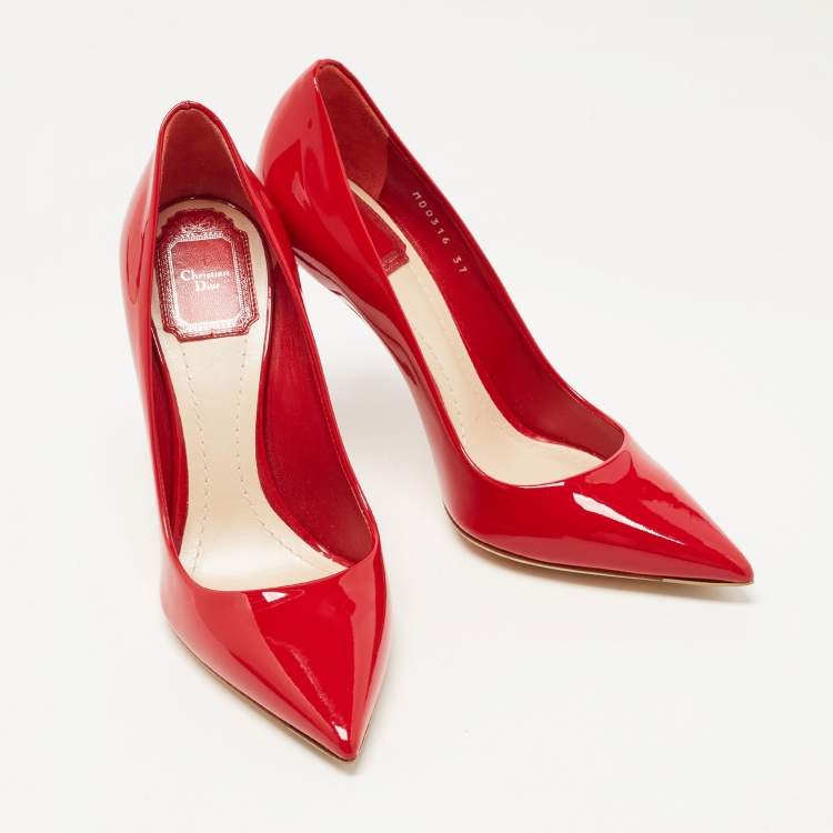 Pre Owned Christian Dior Red Patent Leather Dioressence Pumps Size 37