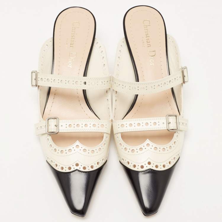 Pre Owned Dior Cream/Black Leather Spectadior Mules Size 37