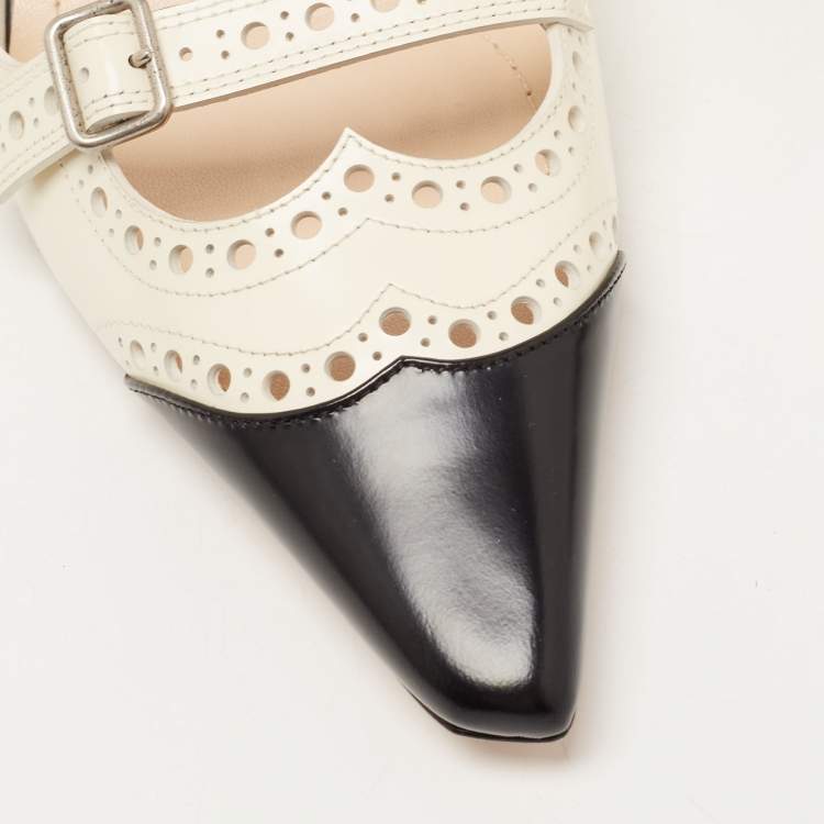 Pre Owned Dior Cream/Black Leather Spectadior Mules Size 37