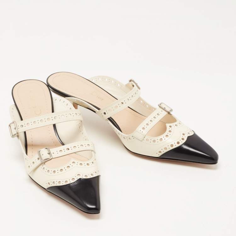 Pre Owned Dior Cream/Black Leather Spectadior Mules Size 37