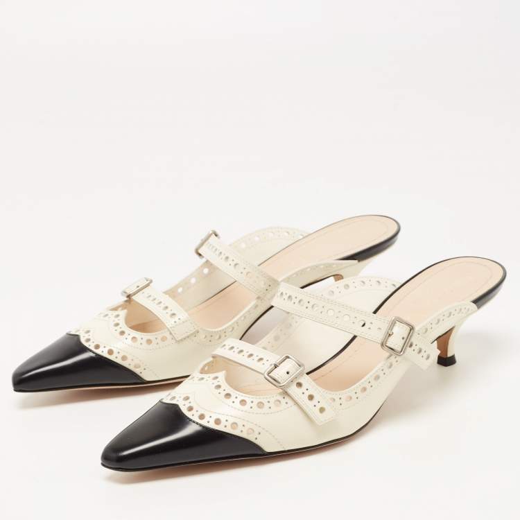Pre Owned Dior Cream/Black Leather Spectadior Mules Size 37